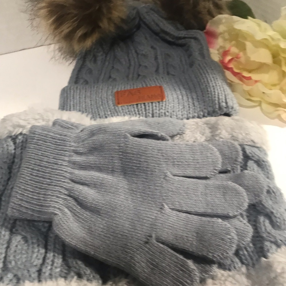 Cozy Gray Knit Hat and Glove Set for Kids